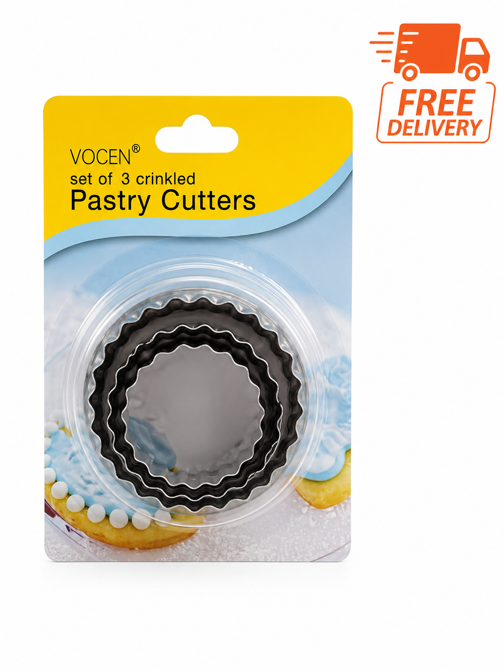 3-Piece Crinkle Pastry Cutter Set – Scalloped Dough & Cookie Cutters