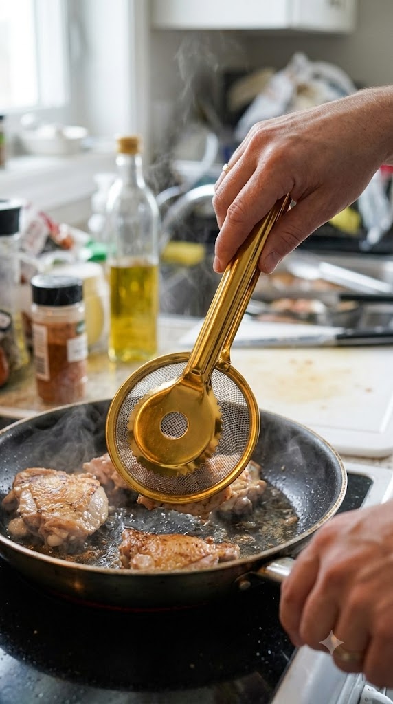 Golden Oil Strainer & Filter – Reusable Kitchen Oil Filtering Tool