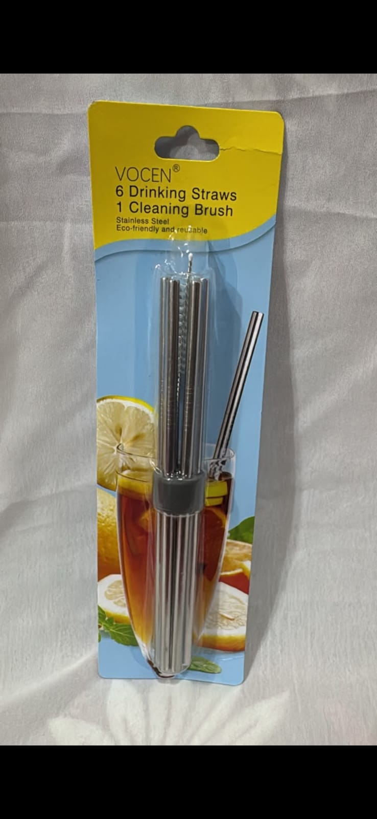6-Piece Reusable Stainless Steel Drinking Straw Set with Cleaning Brush