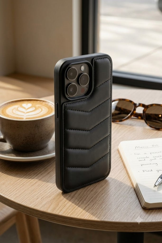 Luxury Black Quilted Leather-Style Case for iPhone 15 Pro Max