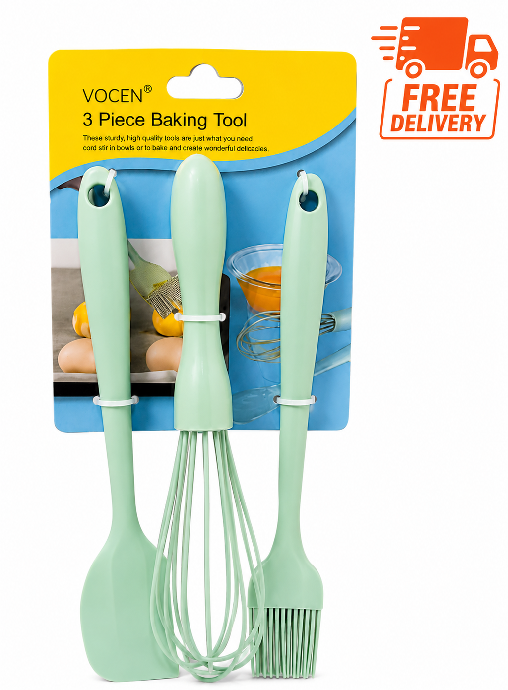 3-Piece Mint Green Silicone Baking Tool Set