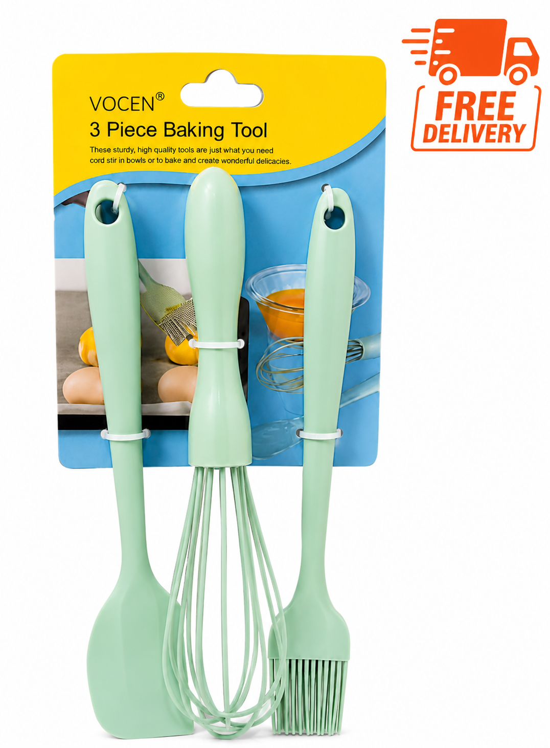3-Piece Mint Green Silicone Baking Tool Set