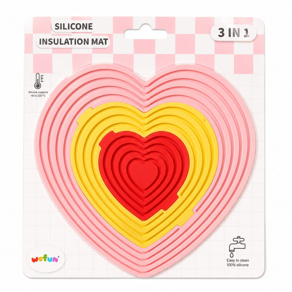3-Piece Nesting Heart Silicone Heat Insulation Mat