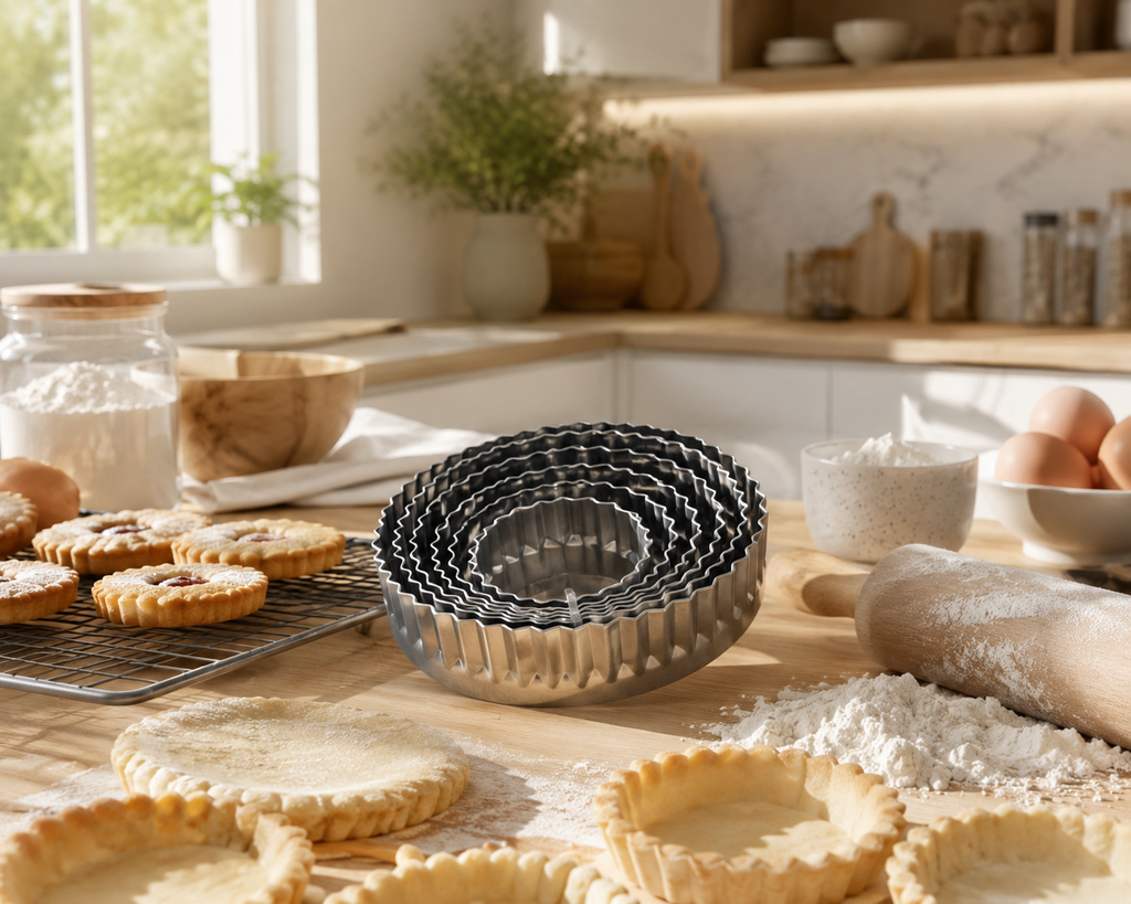 7-Piece Stainless Steel Round Fluted Cookie Cutter Set
