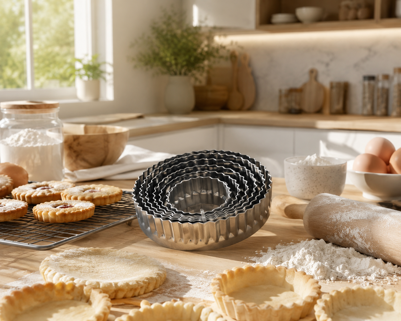 7-Piece Stainless Steel Round Fluted Cookie Cutter Set