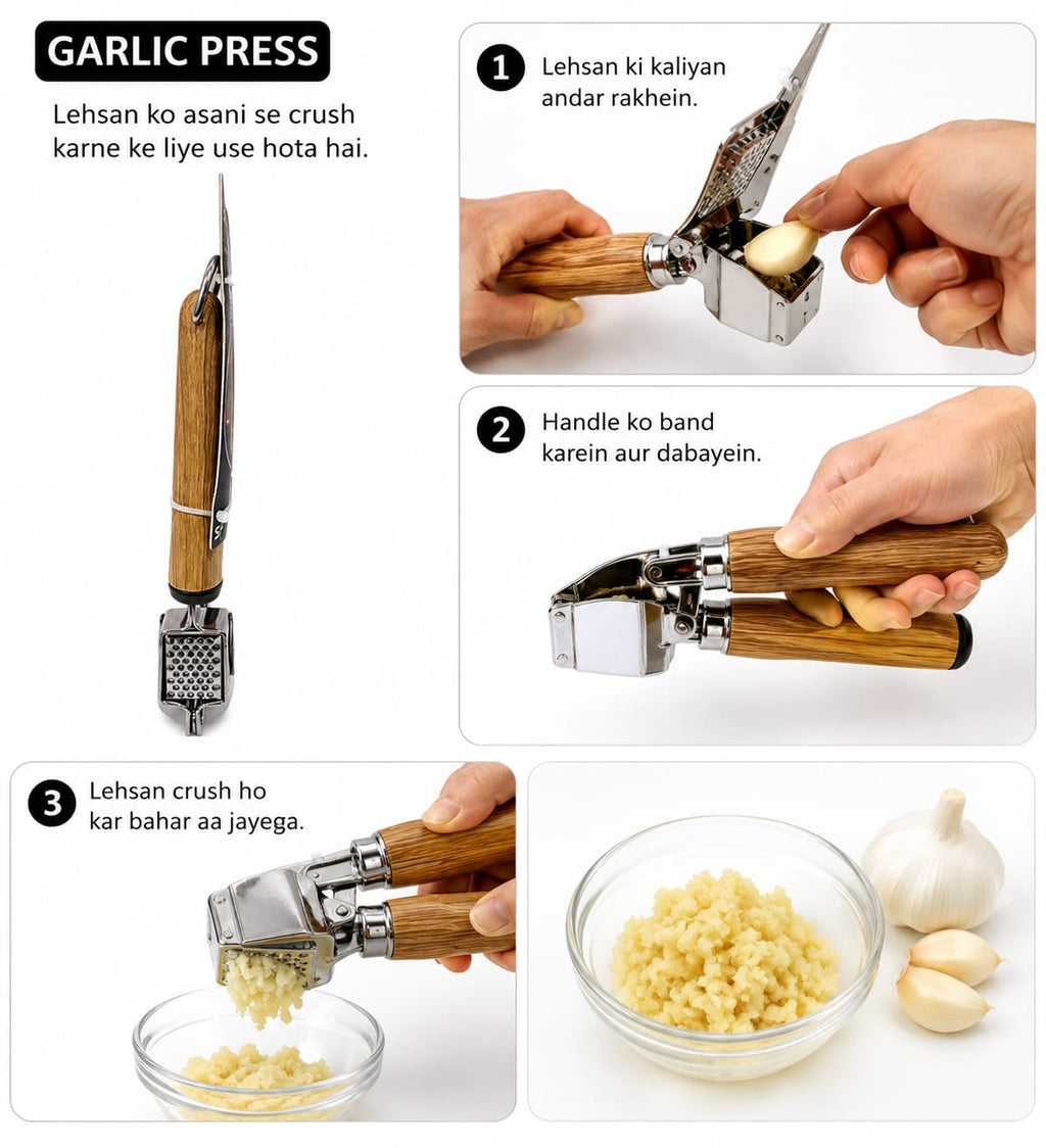 Stainless Steel Garlic Press & Ginger Crusher with Wooden Handle