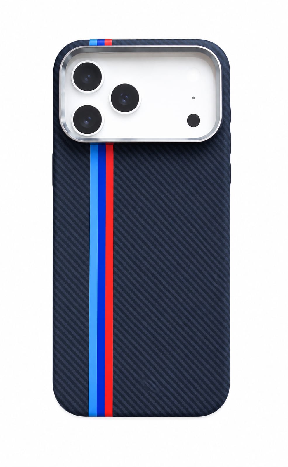 Carbon Fiber Racing Stripe Case for iPhone 17 Pro Max – Blue & Red