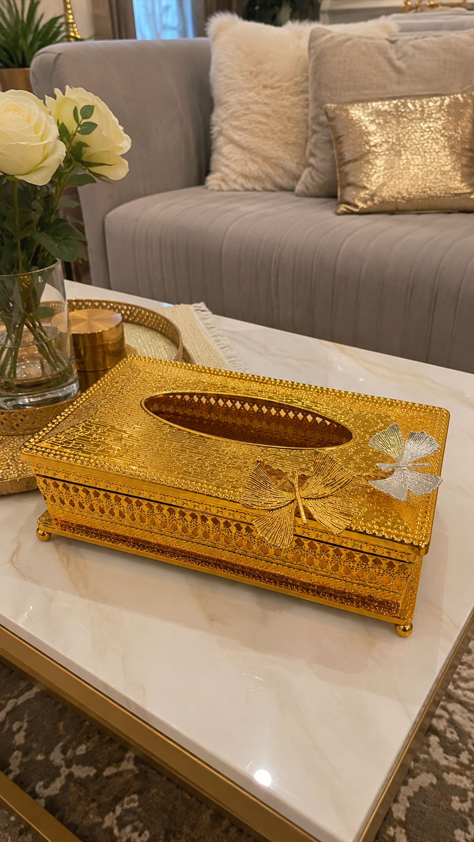 Luxury Golden Tissue Box Cover